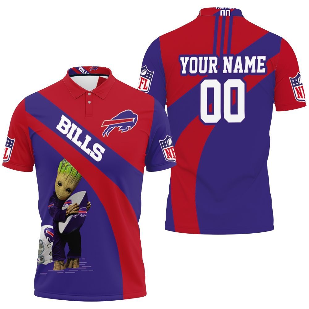 Buffalo Bills Nfl Groot Hugs Buffalo Bills Ball 2020 Nfl Season Personalized 3D All Over Print Polo Shirt