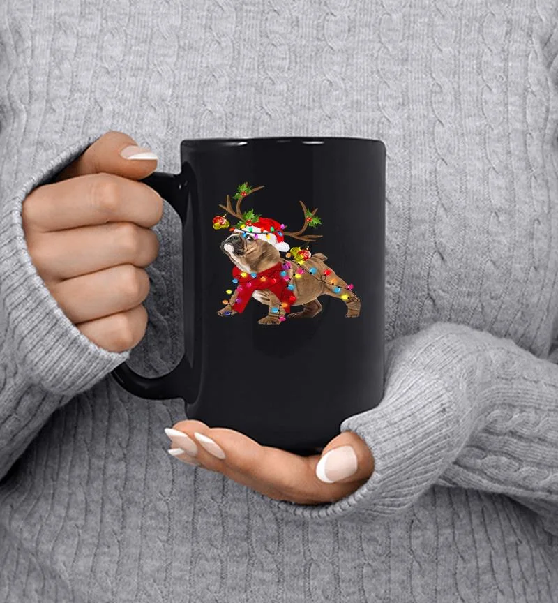 Bulldog Reindeer Santa Christmas Mug