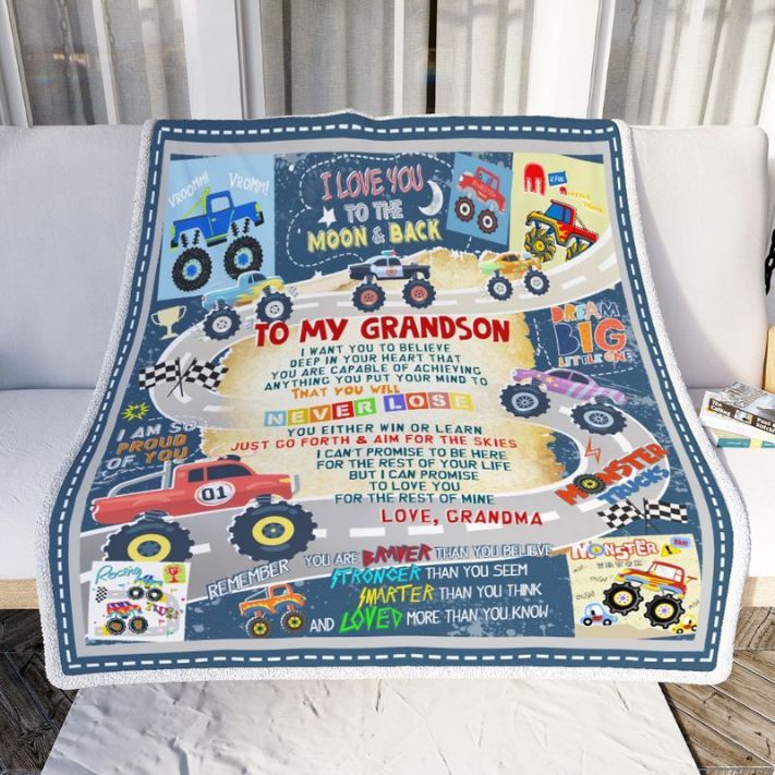 Car I Love You To The Moon And Back To My Grandson Comfy Sofa Throw Blanket