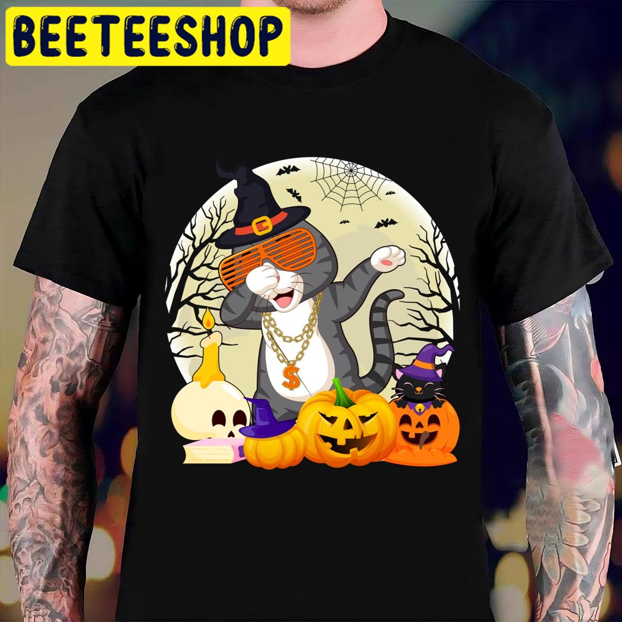 Cat DadThree Pumkins Halloween Trending Unisex T-Shirt