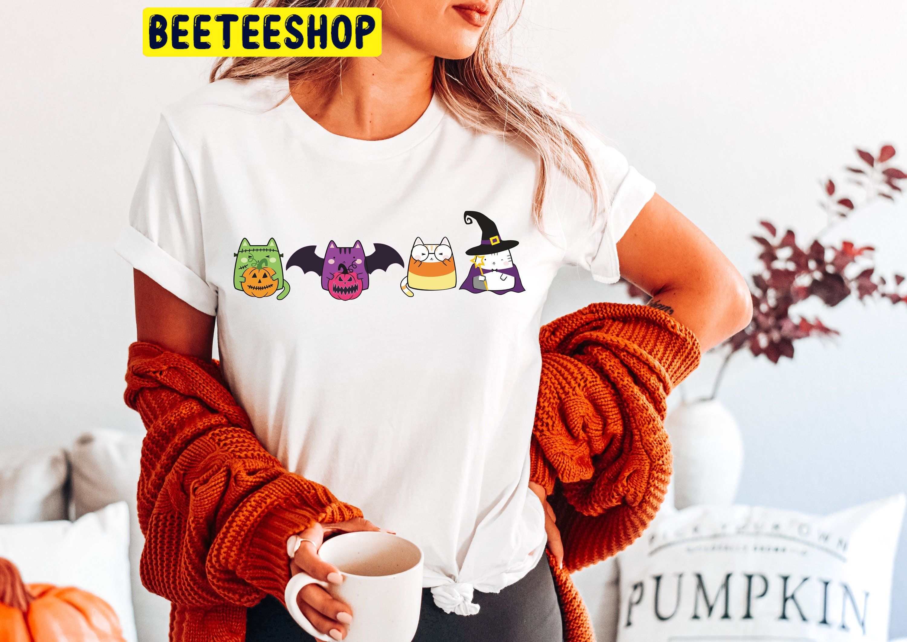 Cat Kawaii Pumpkin Halloween Trending Unisex Shirt