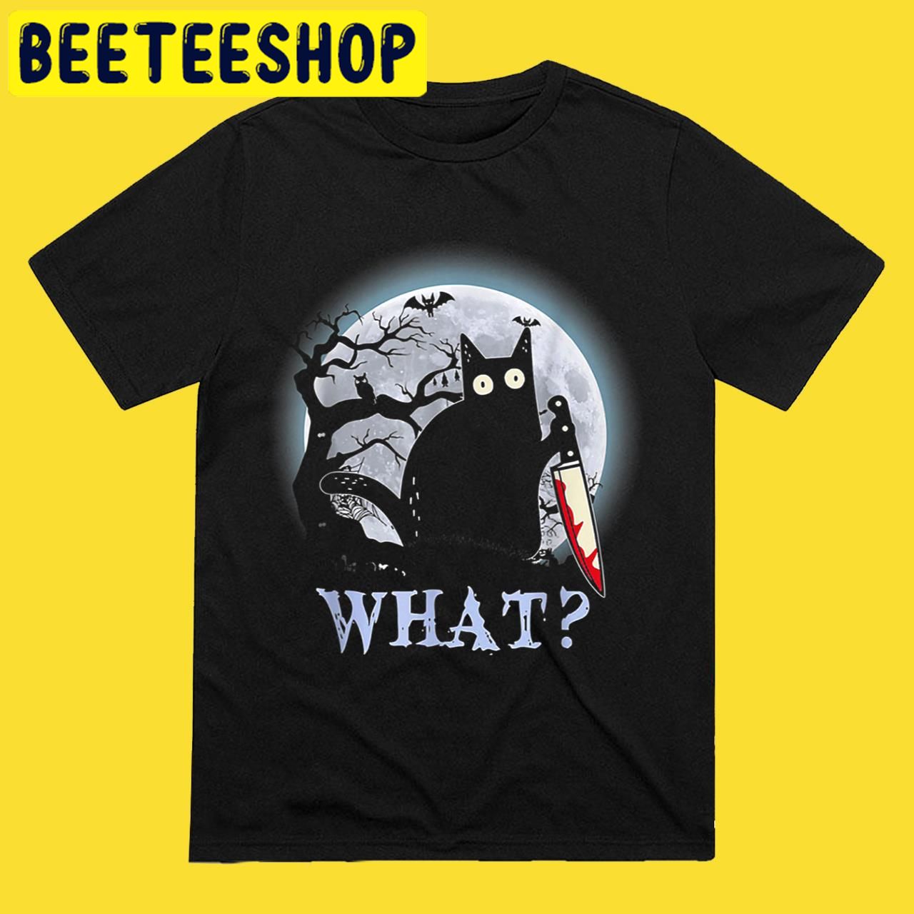 Cat What With Moon Funny Cat Knife Halloween Trending Unisex T-Shirt