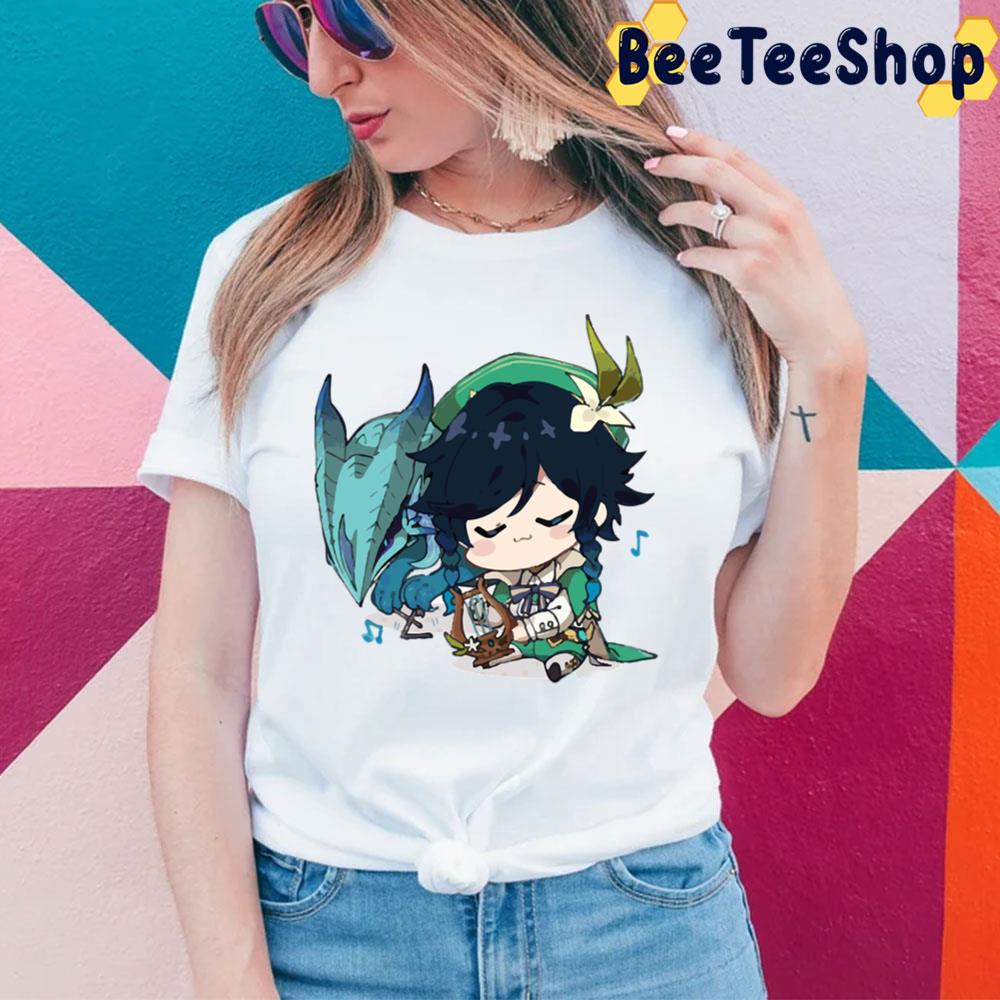 Chibi Venti Playing Music For Dvalin Stormterror Genshin Impact Trending Unisex T-Shirt