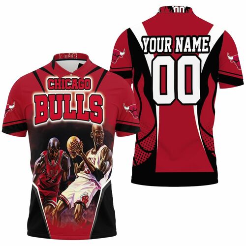 Chicago Bulls Michael Jordan Legends Red Black Personalized 3D All Over Print Polo Shirt