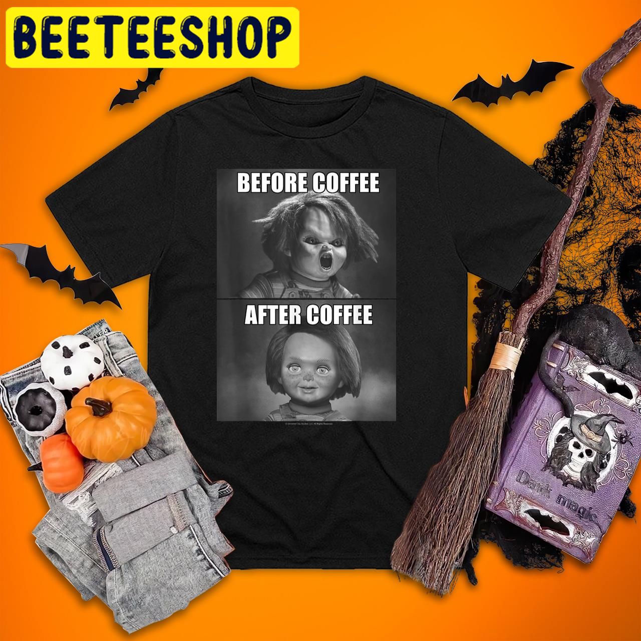 Child’s Play Child’s Play Chucky Before Coffee After Coffee Halloween Trending Unisex T-Shirt