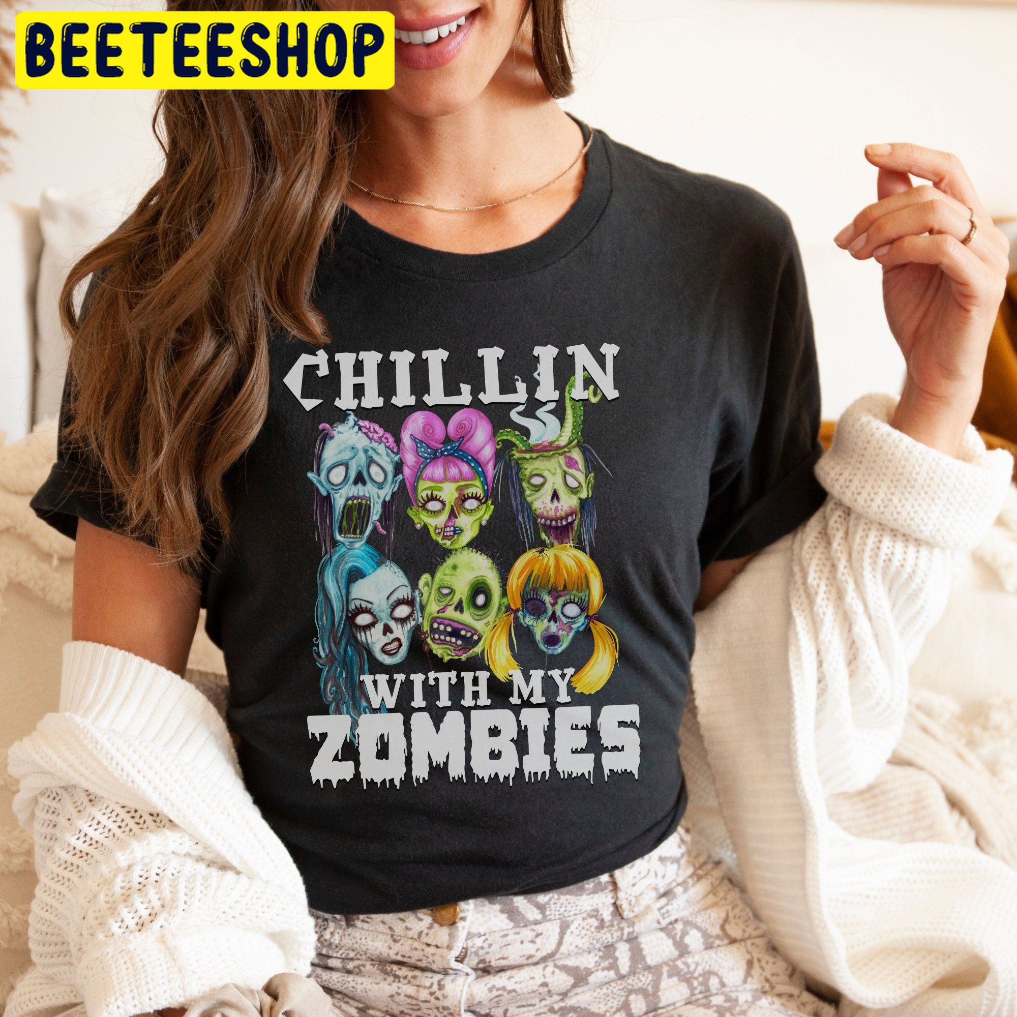 Chilling With My Zombies Halloween Trending Unisex Shirt