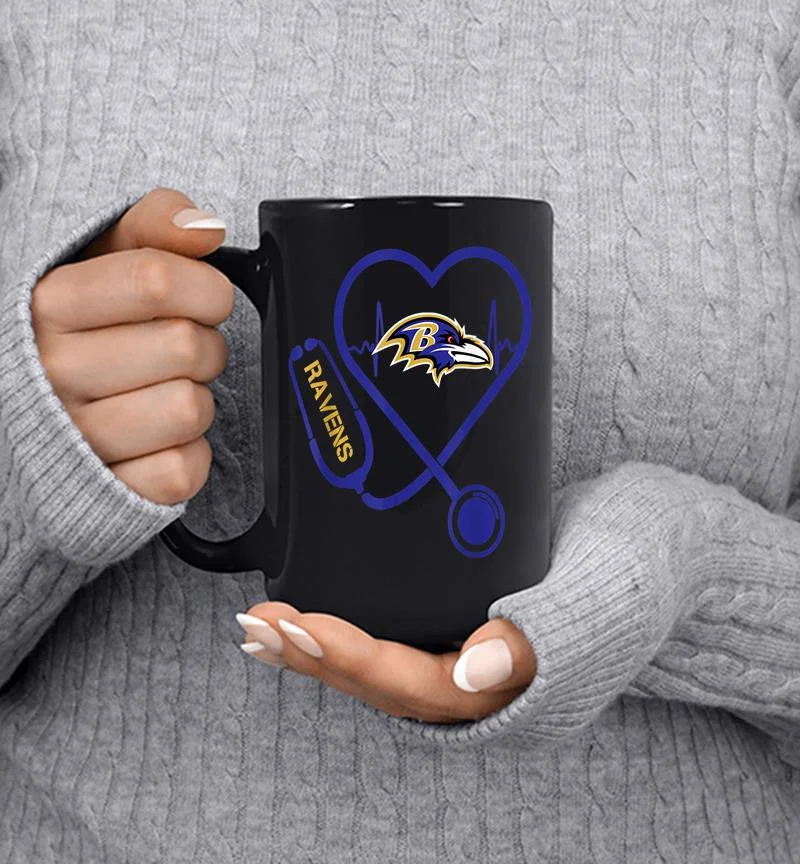 Christmas Football Baltimore Raven Heartbeat Fan Nurse Mug