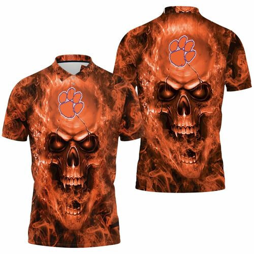 Clemson Tigers Ncaa Fans Skull 3D All Over Print Polo Shirt