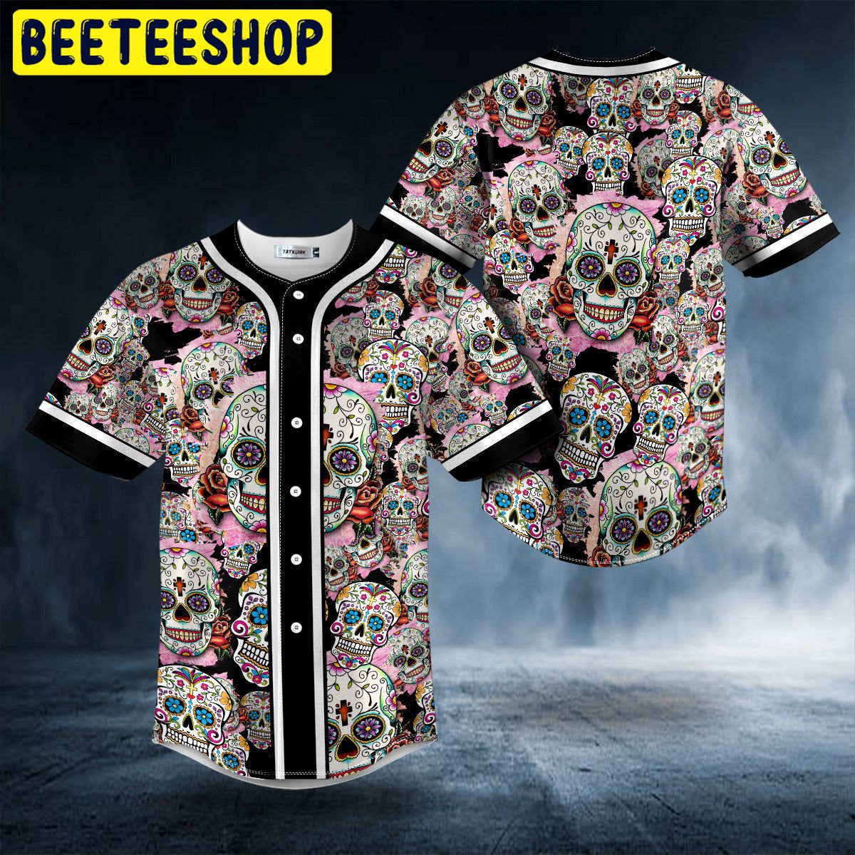 Colored Sugar Skull Doodle Trending Baseball Jersey