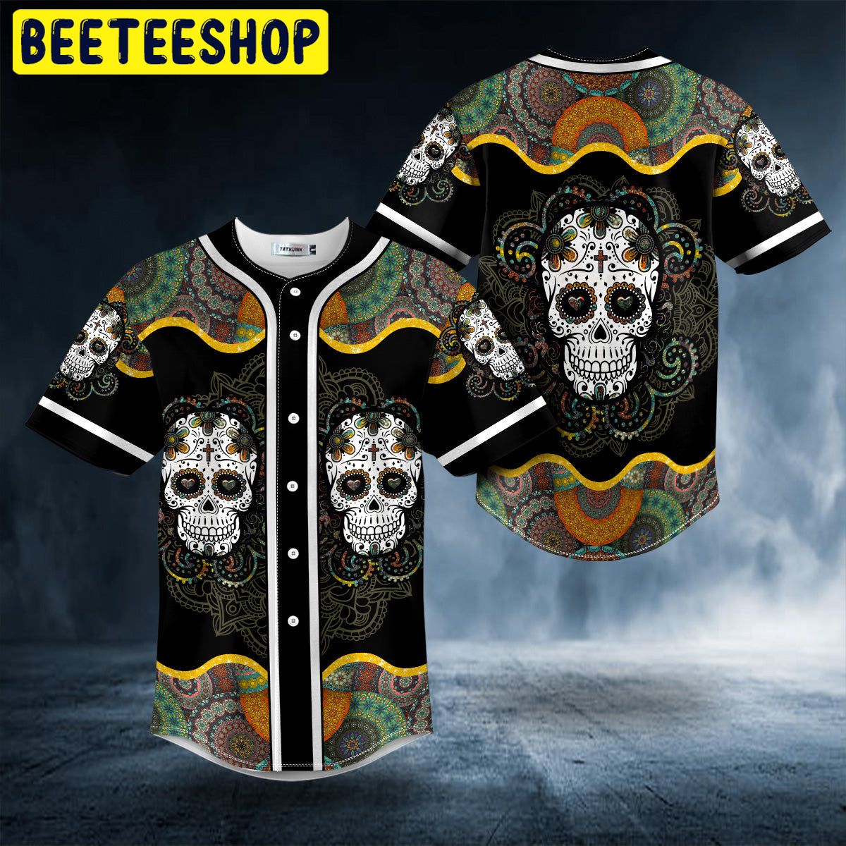 Colorful Mandala Tattoo Sugar Skull Trending Baseball Jersey