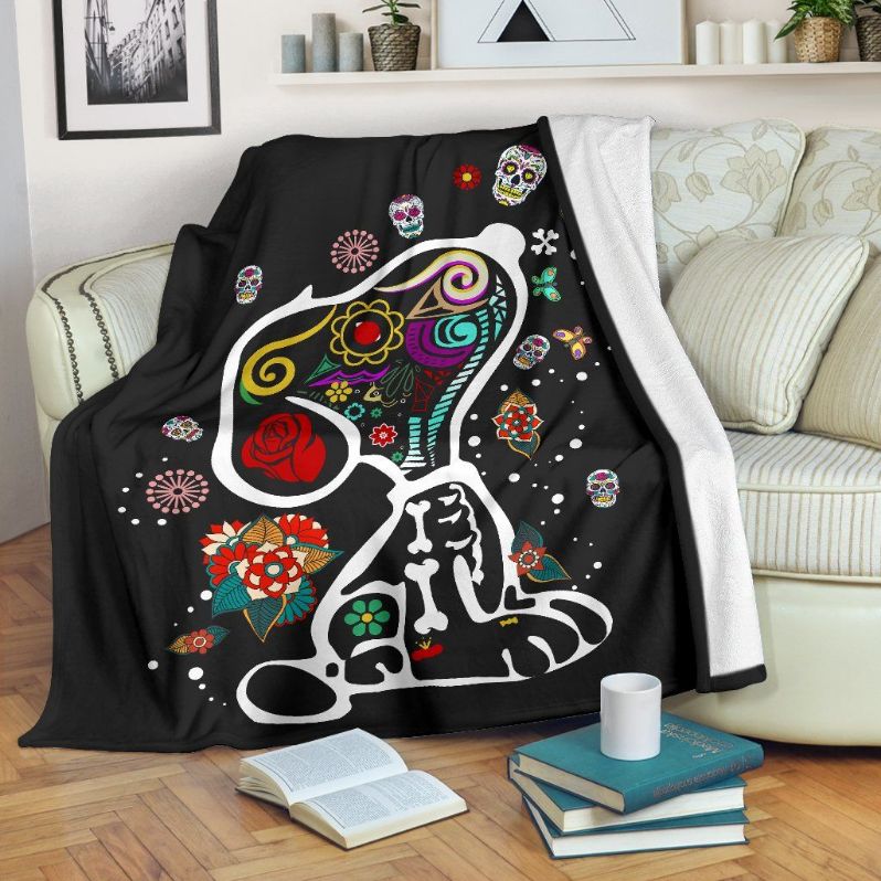 Colorful Snoopy And Skull Brocade Motifs Fleece Blanket Throw Blanket