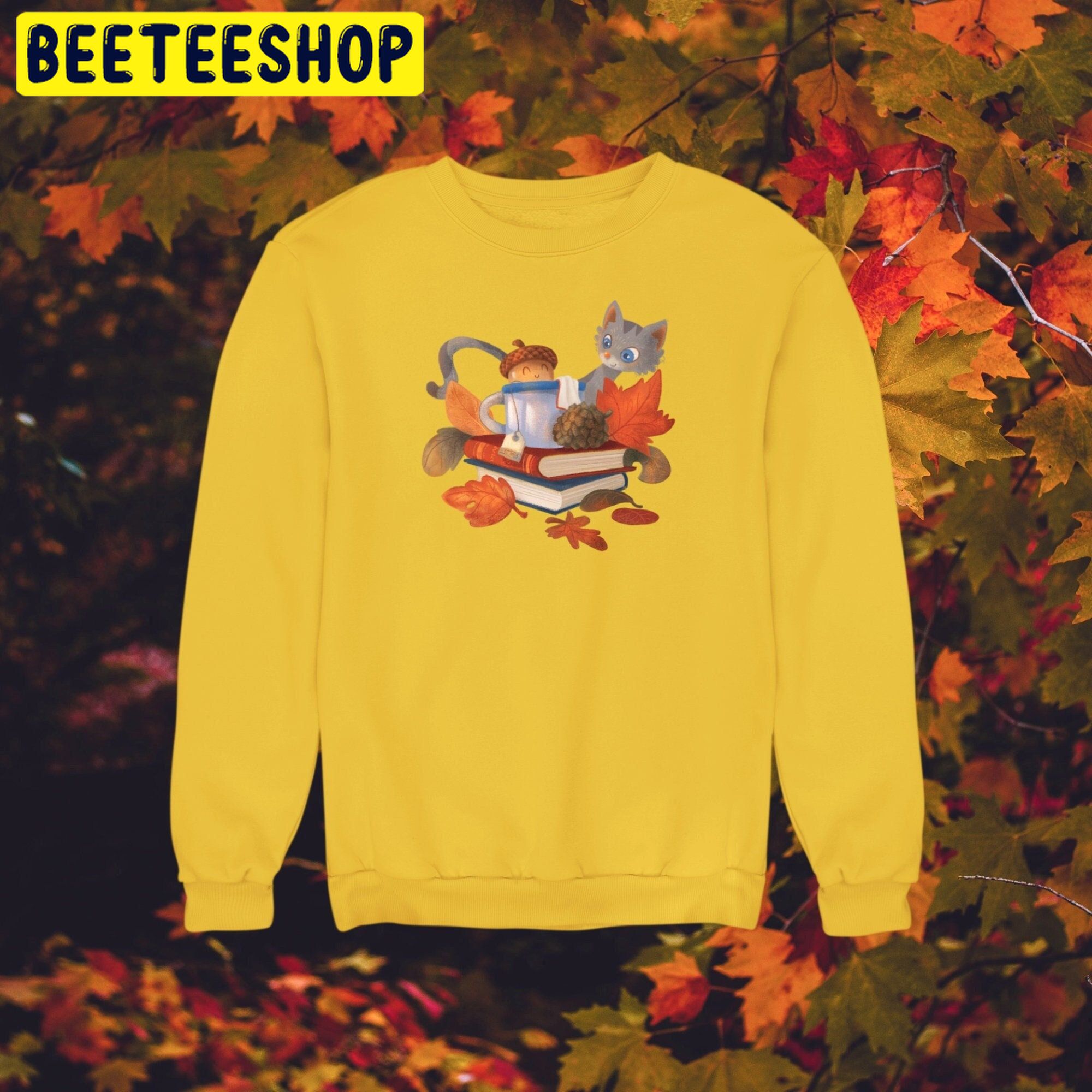 Cozy Fall Tea And Books Cute Kawaii Halloween Trending Unisex Shirt