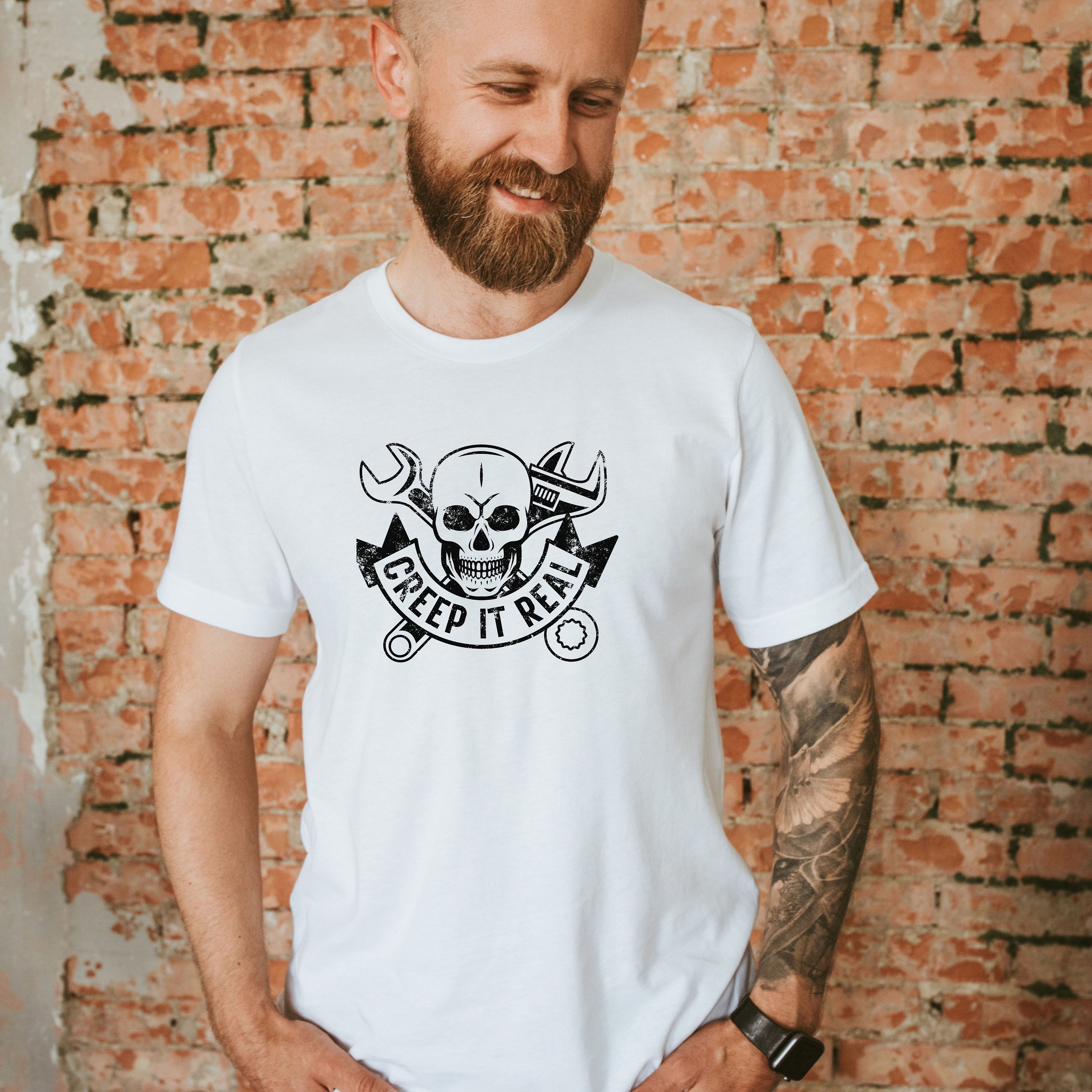 Creep It Real Mechanic Halloween Skull Short Sleeve Tee Shirt