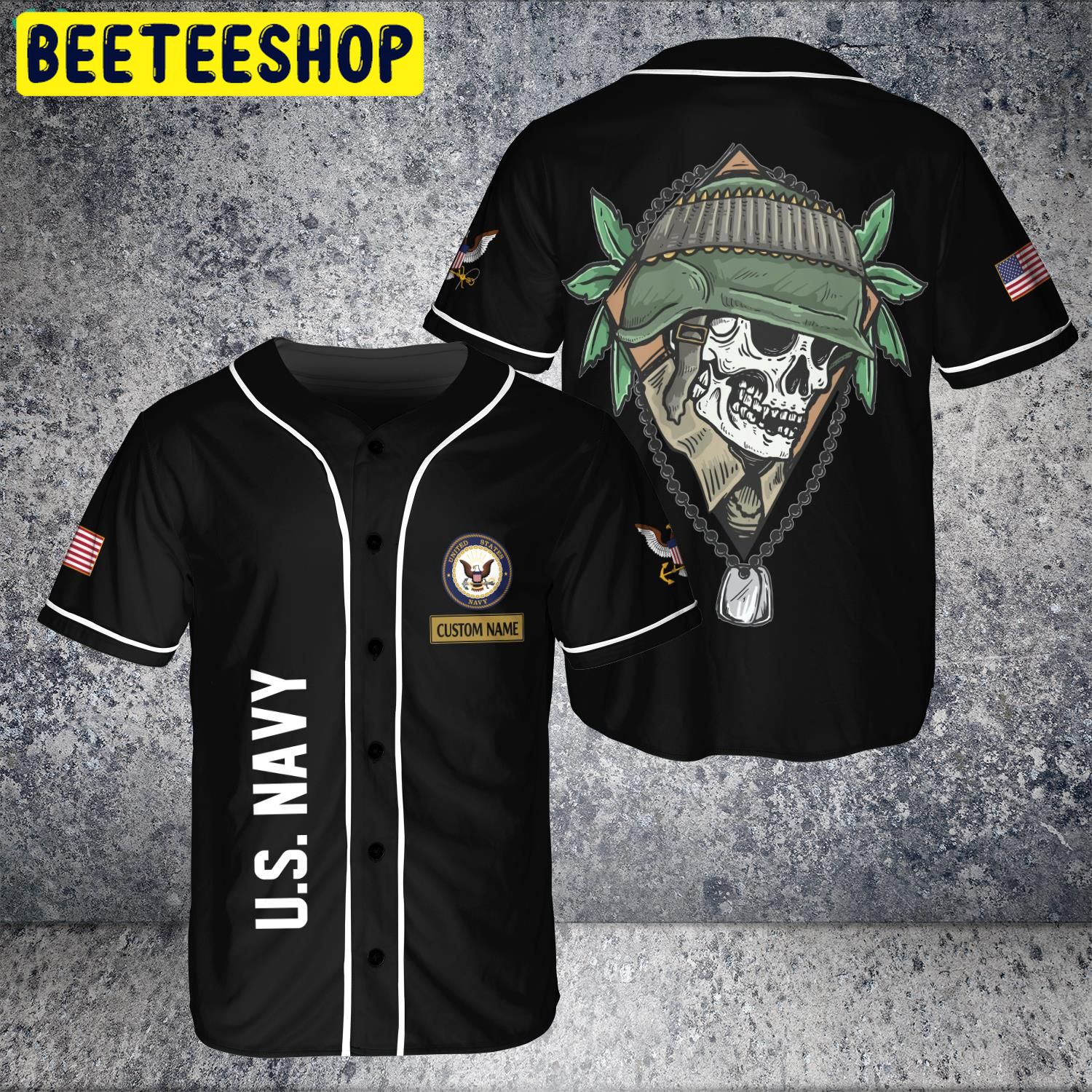 Custom Name Forest Skull US Army US Veteran Soldier Military Trending Jersey Baseball