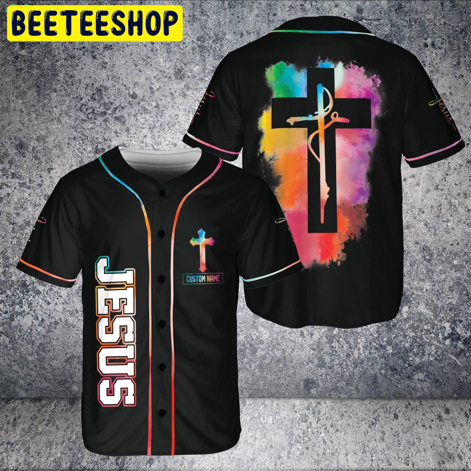 Custom Name God Tree Cross Jesus Colorful Trending Jersey Baseball