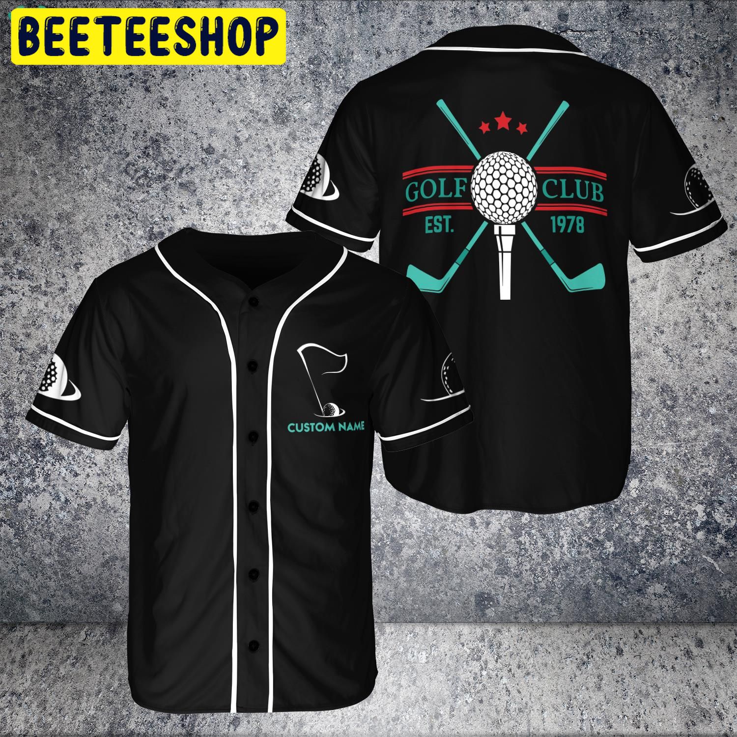 Custom Name Golf Club And Ball Black Trending Jersey Baseball