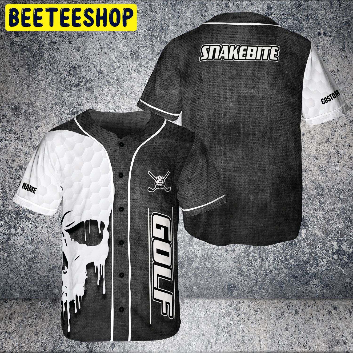 Custom Name Love Golf Skull Black White Snakebitte Trending Jersey Baseball