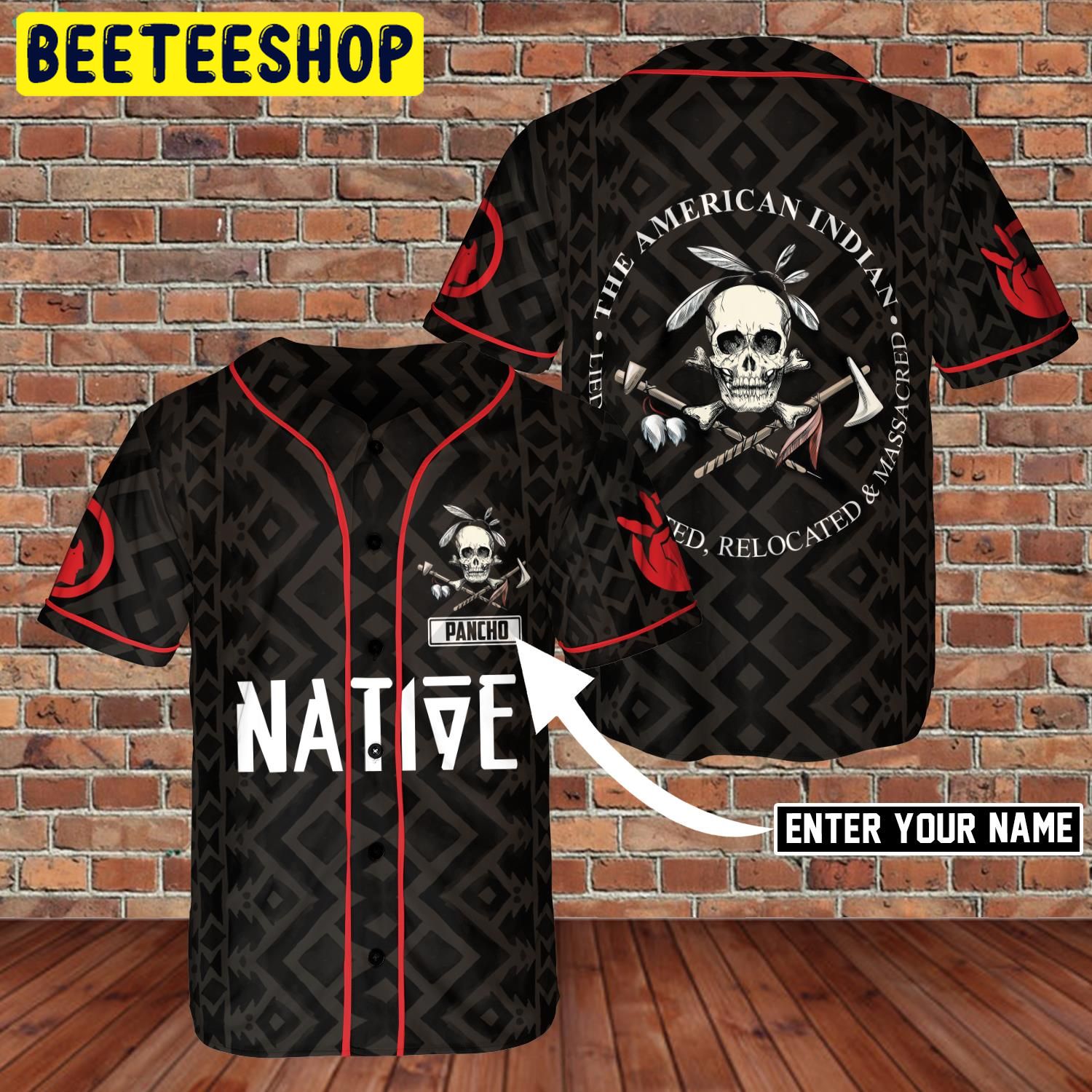 Custom Name Native Amercia Indianl Shirt Dask Style Skull Baseball Jersey