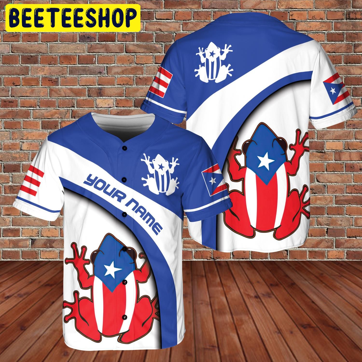 Custom Name Puerto Rico Frogs On Flag Blue White Style Trending Jersey Baseball