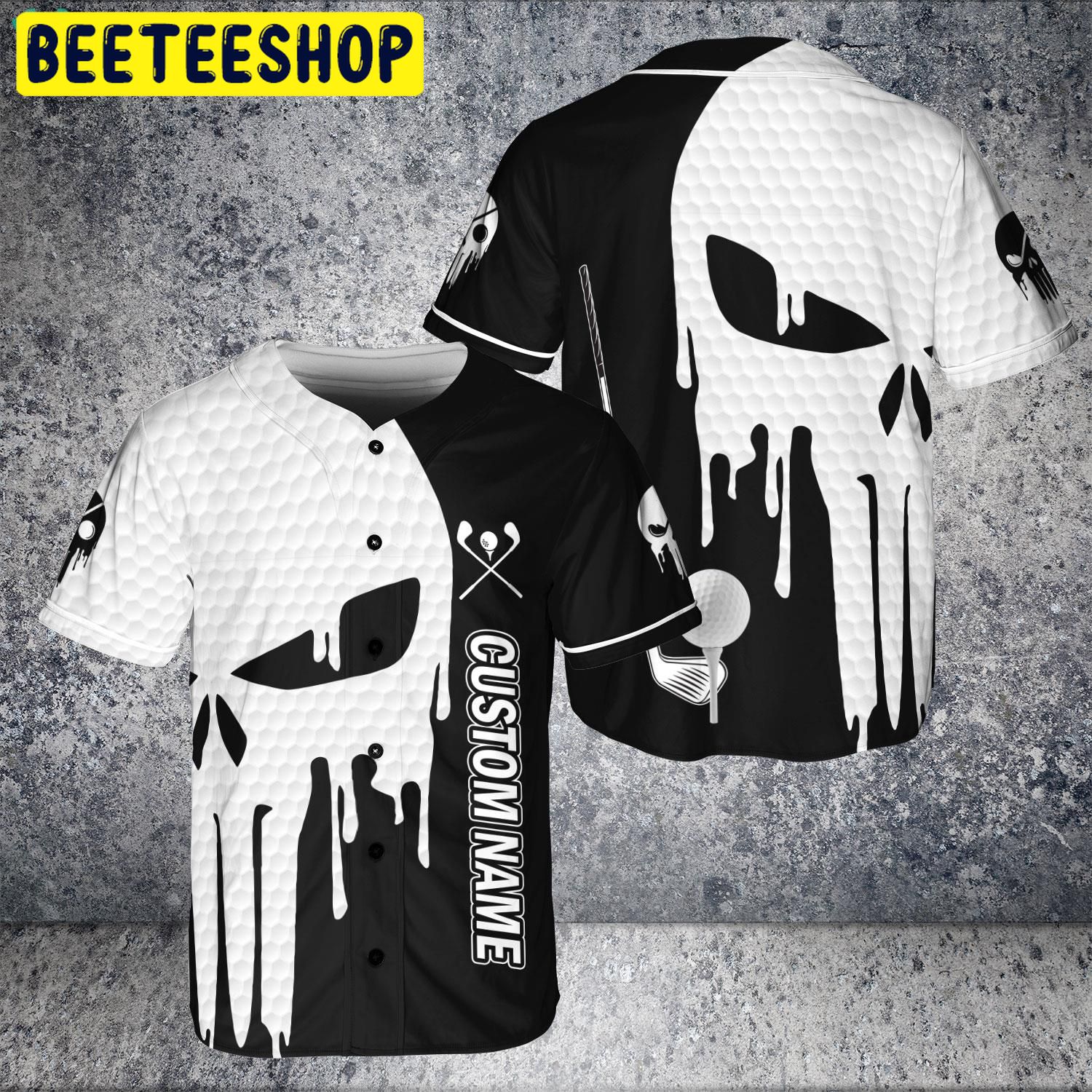 Custom Name Skull Golf USA American Flag Trending Jersey Baseball