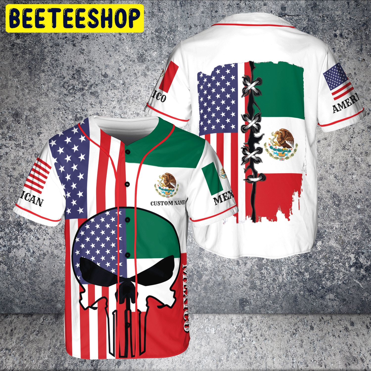 Custom Name Skull Mexico American White Trending Jersey Baseball