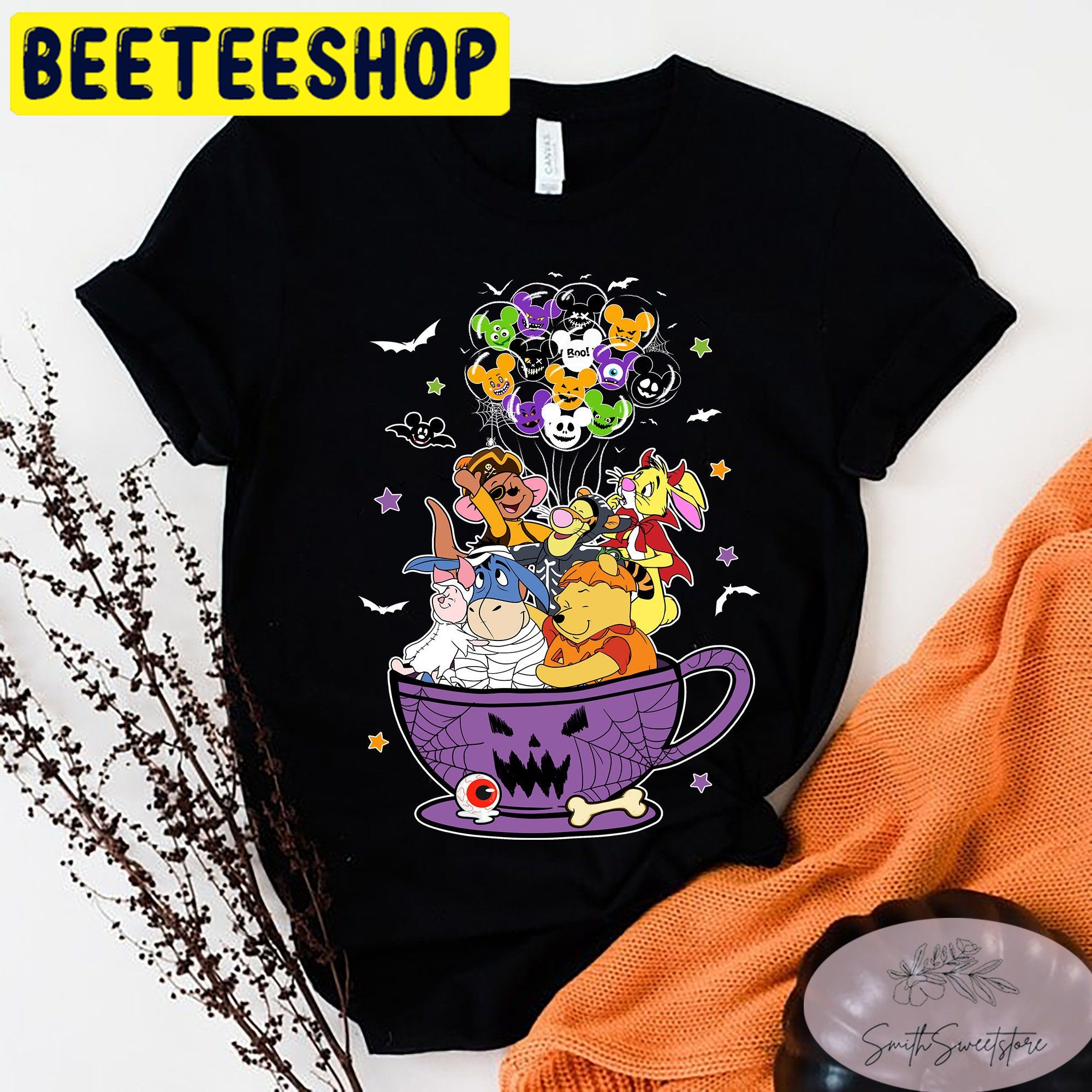 Cute Disney Pooh Friends Fall Coffee Halloween Trending Unisex Shirt