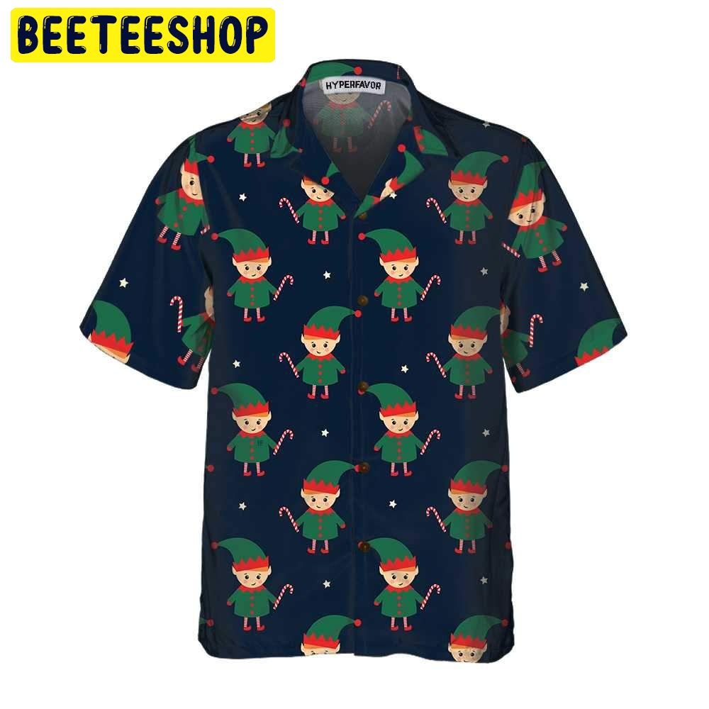 Cute Elf With Candy Cane Trending Hawaiian Shirt