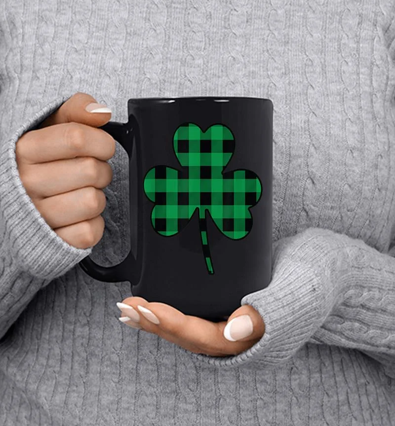 Cute Green Buffalo Plaid Shamrock St Patricks Day Mug