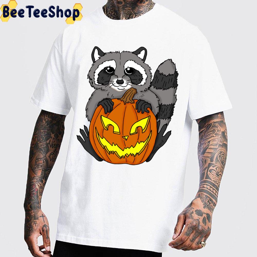 Cute Raccoon And Pumpkin Halloween Trending Unisex T-Shirt