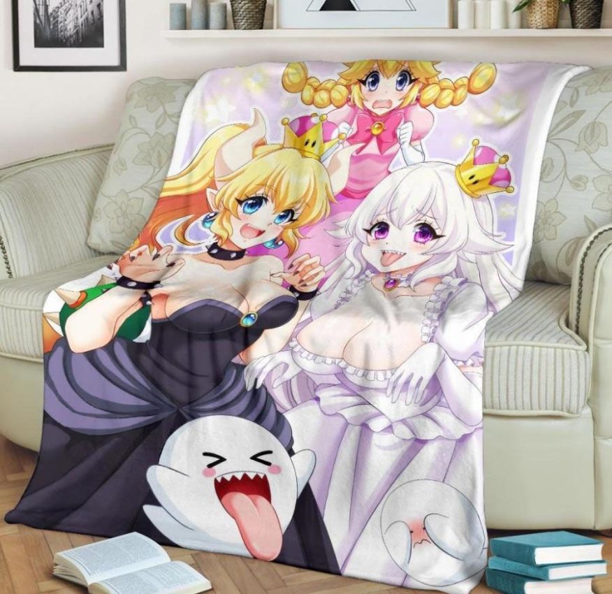 Cute Super Mario Bros Princess Bowsette And Boosette Best Seller Fleece Blanket Throw Blanket