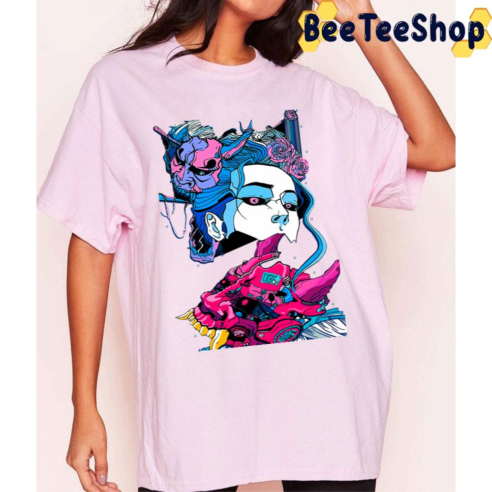 Cyberpunk Samurai Demon Mask Japanese Girl Trending Unisex T-Shirt