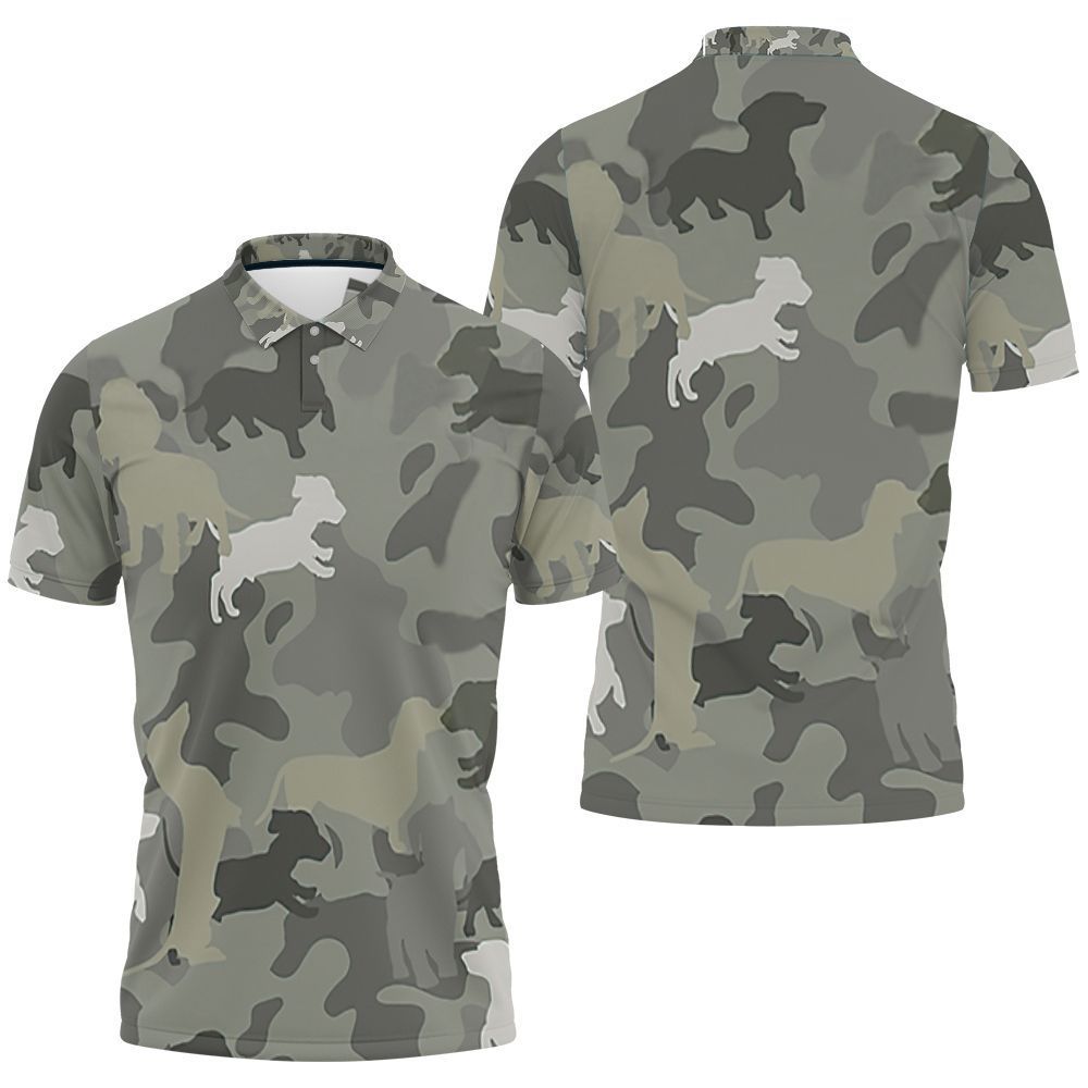 Dachshund Pattern Camouflage Style For Dog Lover Sweater Printed 3D All Over Print Polo Shirt