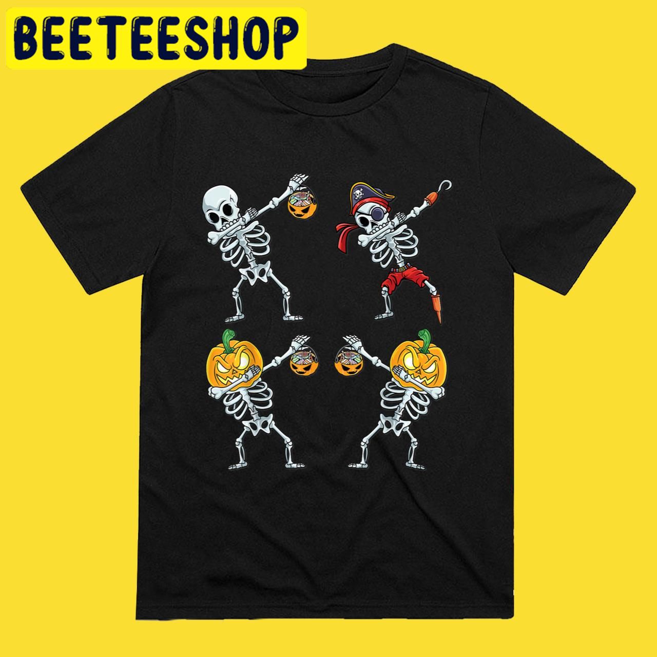 Dancing Skeletons Pumpkin Pirate Boys Dab Halloween Trending Unisex T-Shirt