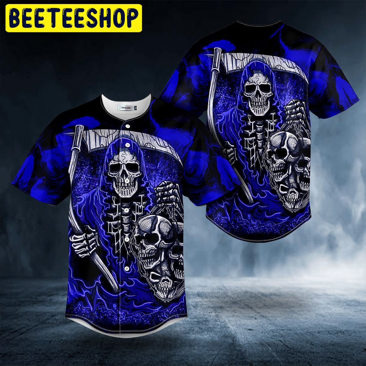 Dark Blue Fatal Shears Grim Reaper Skull Trending Baseball Jersey