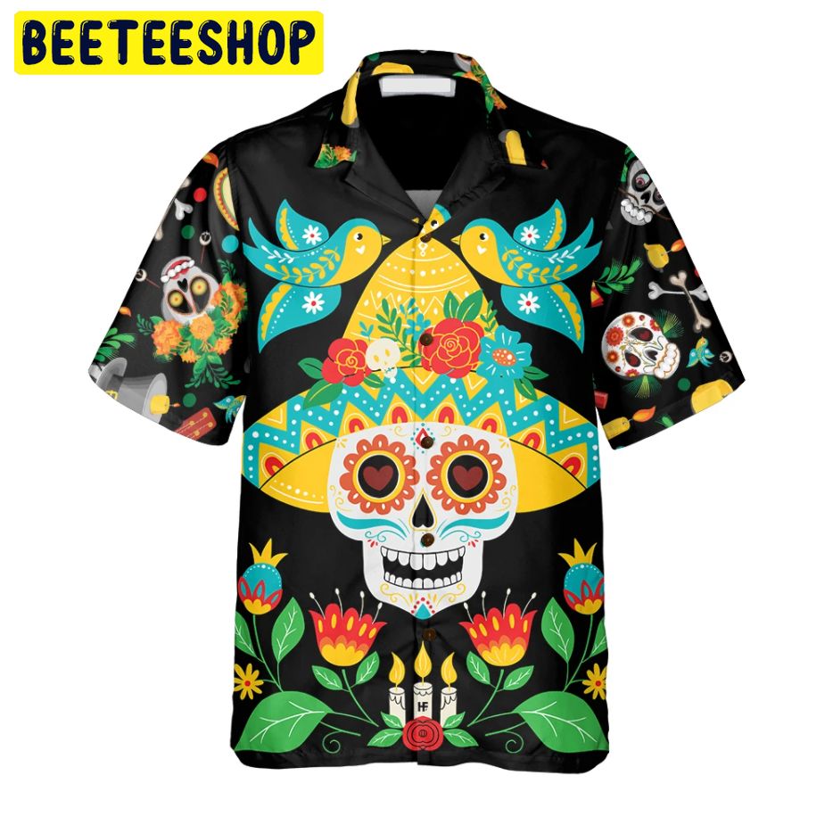 Day Of Dead Sugar Skull And Guitar Trending Hawaiian Shirt