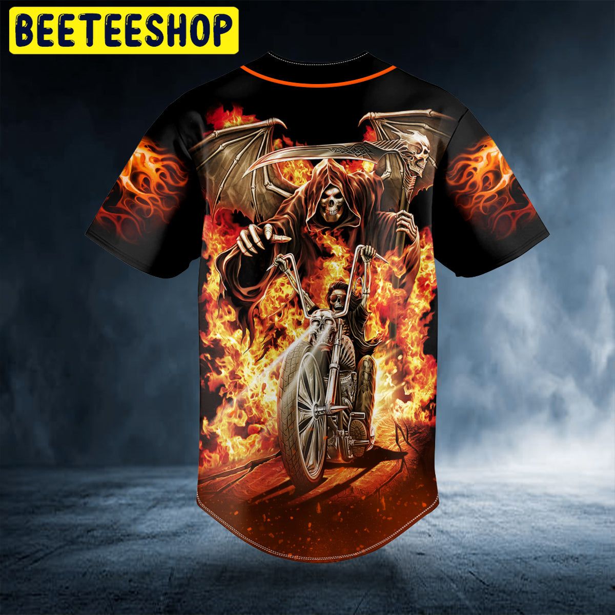 Fire Ghost Rider Biker Skull Custom Name All Over Print Baseball Jersey  Shirt
