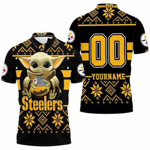 Design  Baby Yoda Hugs Pittsburgh Steelers Ugly Sweater Personalized 3D All Over Print Polo Shirt