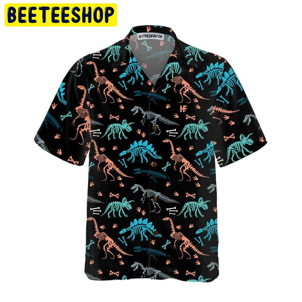 Dinosaur Skeleton Seamless Grunge Pattern Trending Hawaiian Shirt