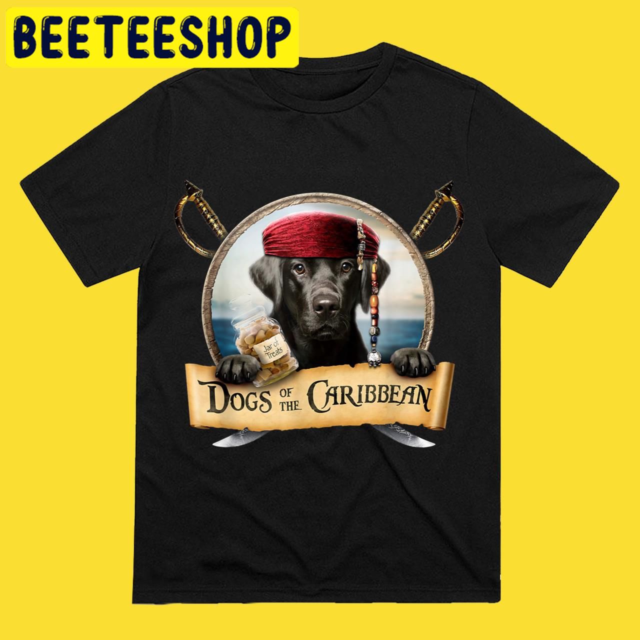 Dogs Of the Caribbean Cute Black Labrador Pirate Halloween Trending Unisex T-Shirt