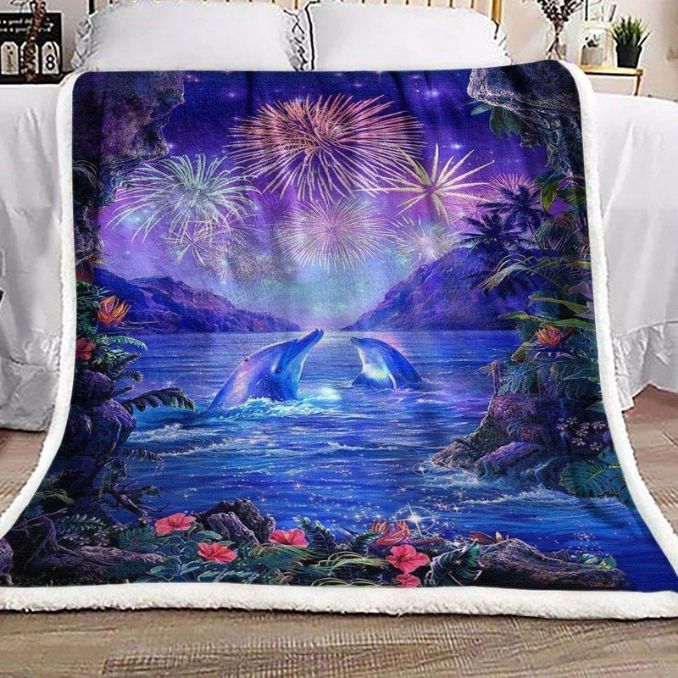 Dolphin Watching Fireworks Comfy Sofa Throw Blanket