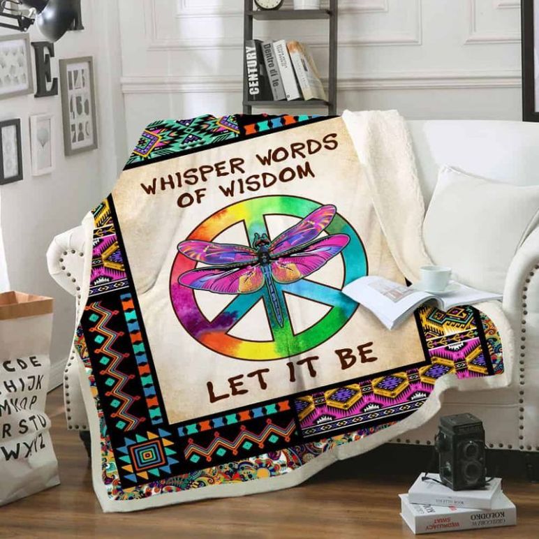 Dragonfly Hippie Whisper Words Of Wisdom Let It Be Comfy Sofa Throw Blanket