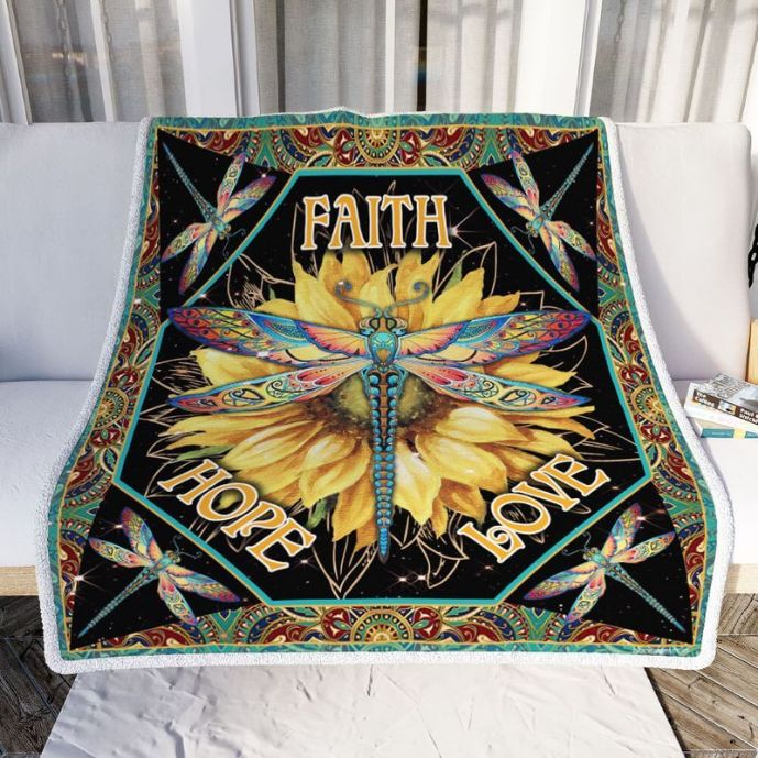 Dragonfly Sunflower Faith Hope Love Comfy Sofa Throw Blanket