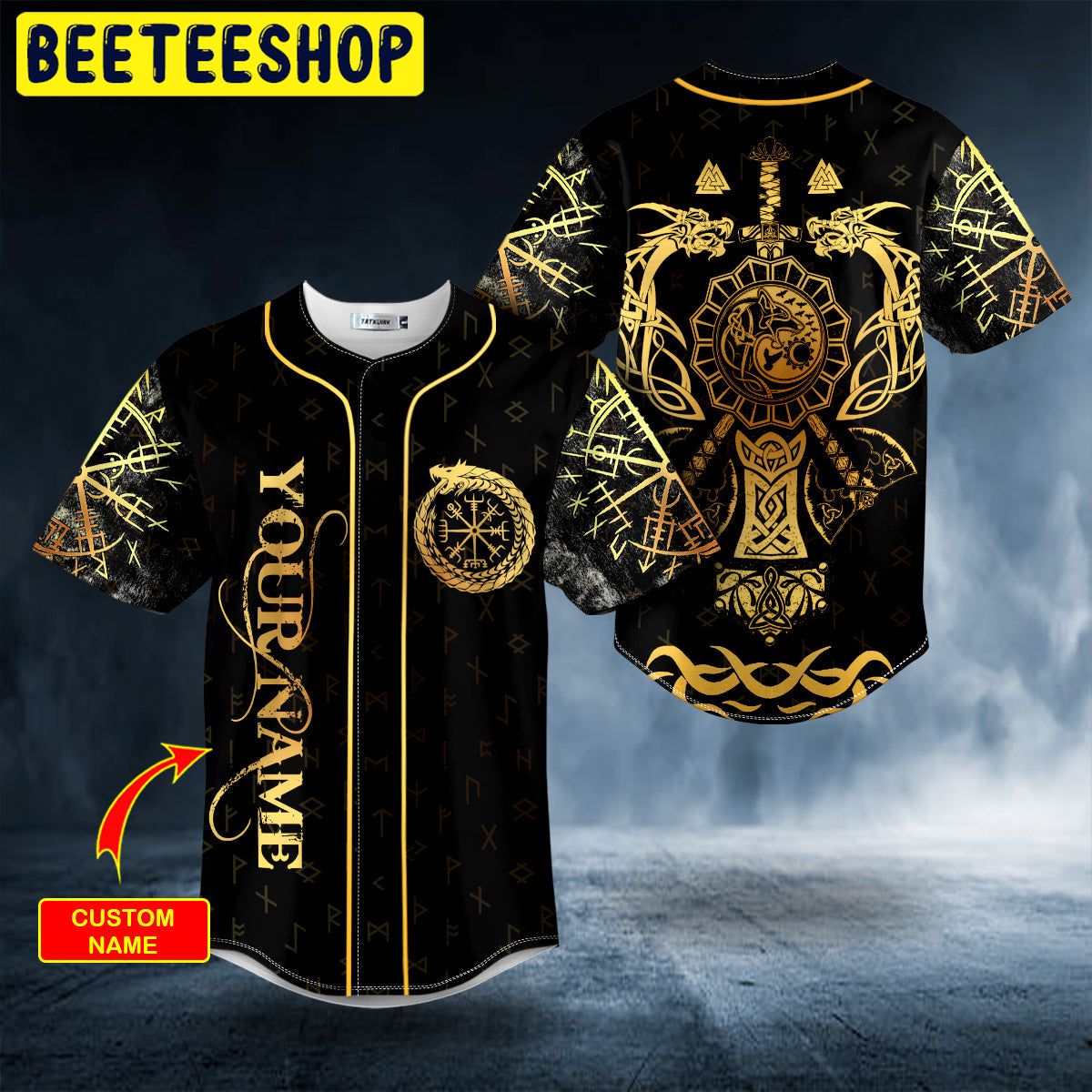 Dragons Axes Wolf Viking Tattoo Custom Trending Baseball Jersey