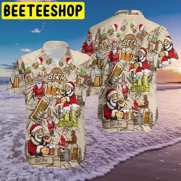 Drinking Beer With Santa Claus Christmas Hawaiian Shirt