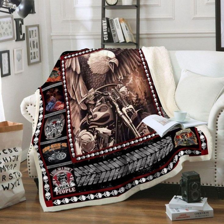 Eagle Skull Motorcycle Comfy Sofa Throw Blanket