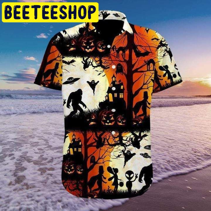 Ew People Bigfoot UFO Halloween Camping Hawaiian Shirt