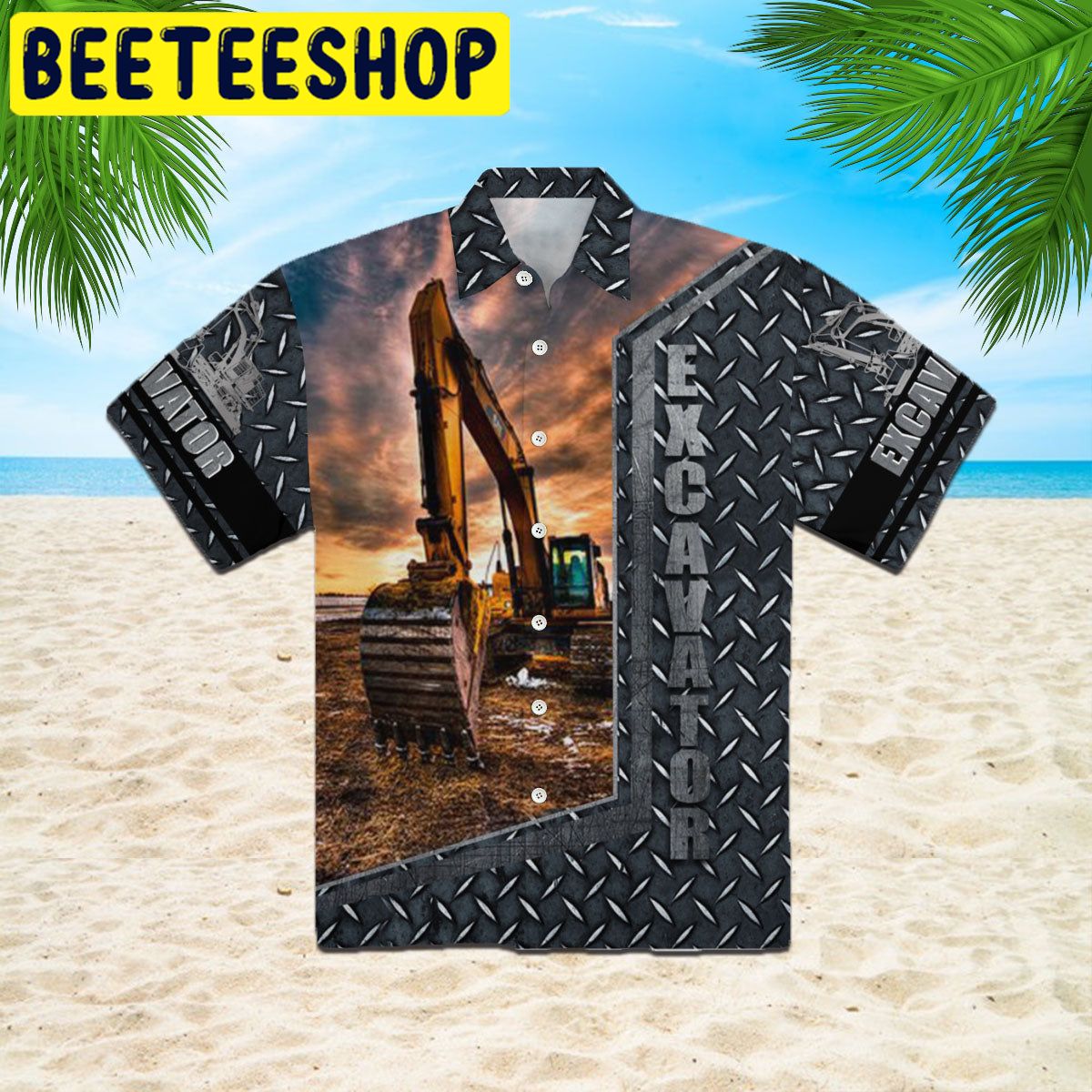 Excavator Heavy Equipment Gray Hawaiian Shirt