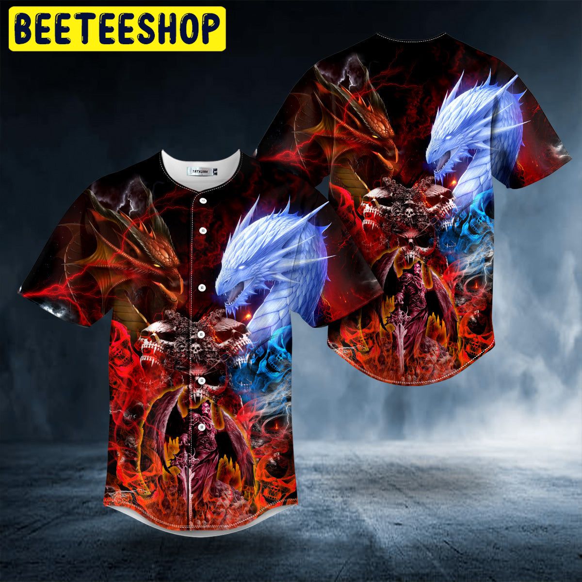 Fire and Ice Dragon Skull Trending Baseball Jersey