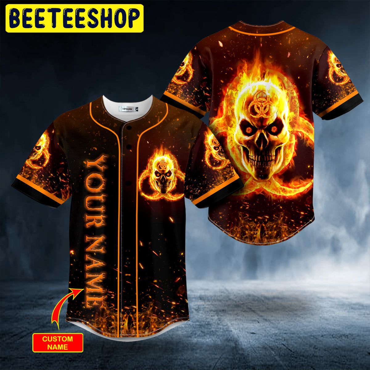 Fire Biohazard Skull Custom Trending Baseball Jersey