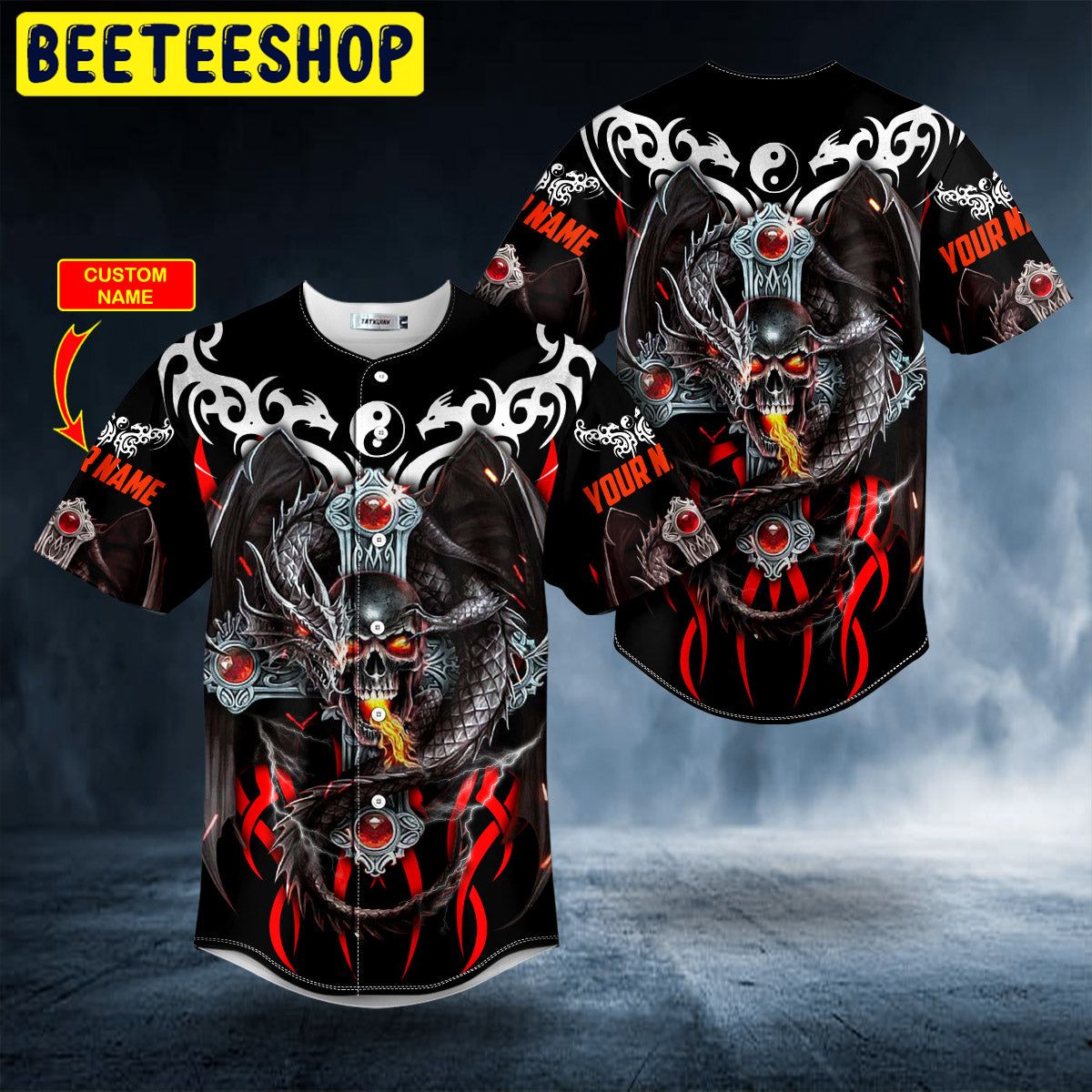 Fire Dragon Skull Custom Trending Baseball Jersey